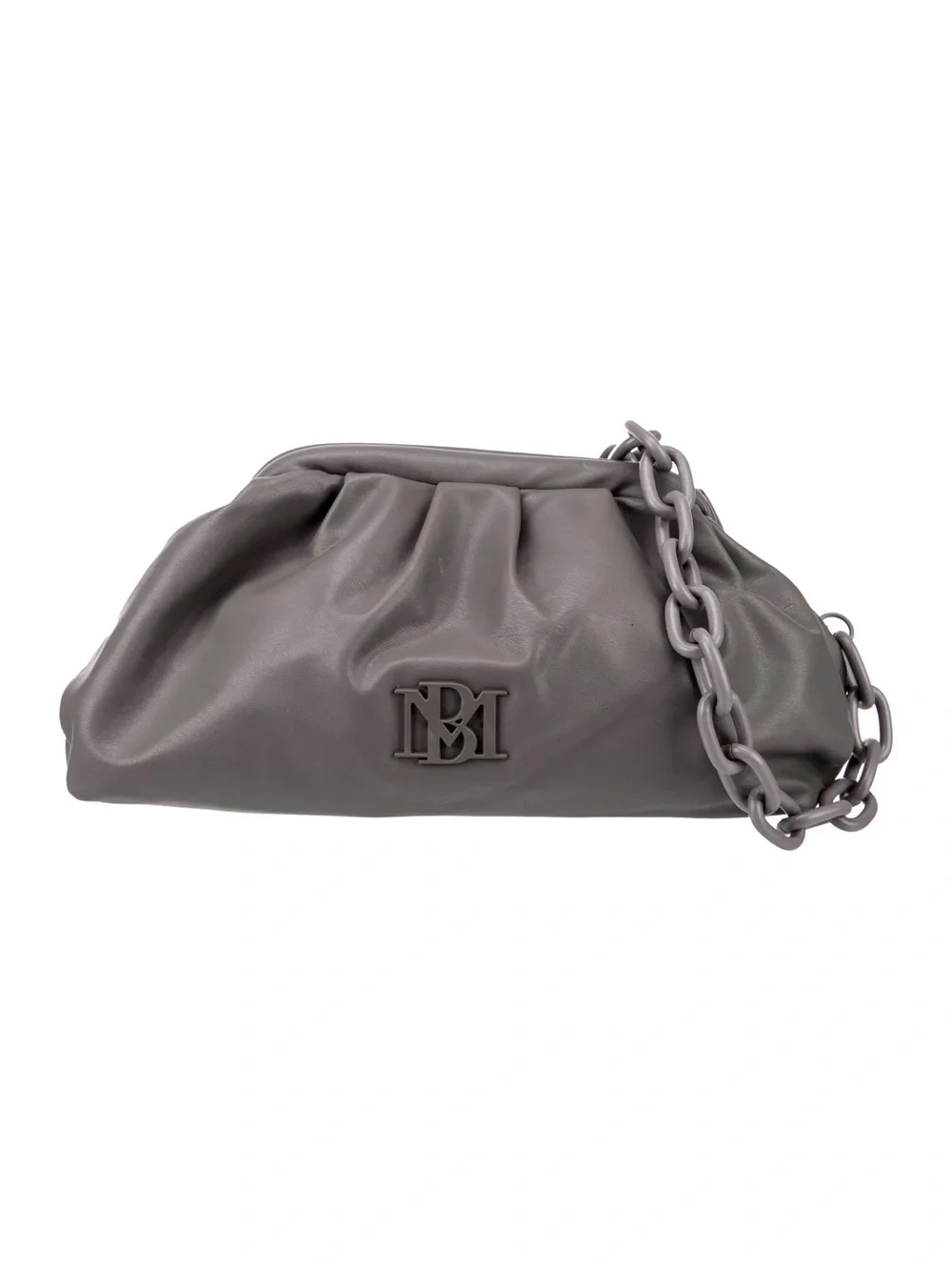 Badgley Mischka Gray Gathered Leather Clutch with Chain.🩶